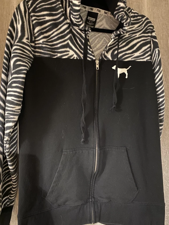Moletom Victoria Secret rosa zíper completo Hoidie zebra tamanho médio M - Imagem 1 de 1