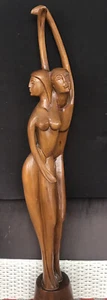 Vintage handgeschnitzt abstrakt Mann Frau Skulptur MCM Retro Kunst Boho 35" HOCH - Bild 1 von 13