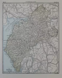 Original 1888 Shire Map CUMBERLAND England Carlisle Penrith Caledonian Railway - Picture 1 of 9