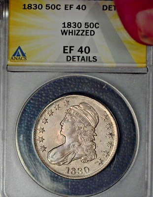 1830 Capped Bust Half Dollar, ANACS EF 40 Details, Whizzed - Image 1 of 2