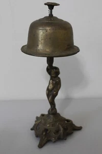 Antique Service Bell Cherub Hotel Counter Reception Bell Brass 10" - Picture 1 of 9