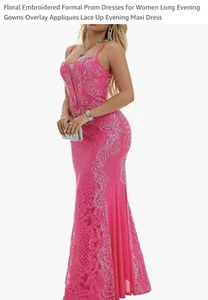 PROM DRESS FLORAL EMBROIDERY size medium PINK - Picture 1 of 6