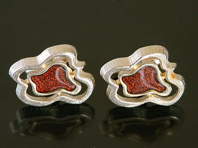 Rare Vtg Mid Century Modern HICKOK Cuff Links Gold Tone Orange Lucite - Image 1 of 4