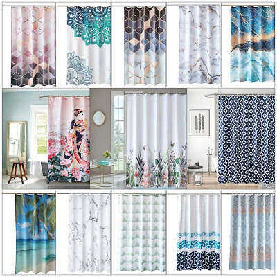Printed Fabric Shower Curtain Waterproof Polyester Bathroom Shower With 12 Hook - Image 1 of 4