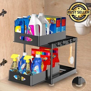 2 Tier Under Sink Shelf Organizers And Storage, Under Bathroom Cabinet Storage - Picture 1 of 7