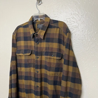 Filson Shirt Mens XL Long Brown Plaid Vintage Flannel Work Shirt 11010689 - Image 1 of 4