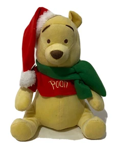Disney Baby Winnie The Pooh Christmas Plush Santa Hat Green Scarf Stuffed Bear - Picture 1 of 11