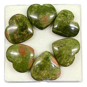 6 Pcs Natural Unakite 29-32mm Beautiful Heart Loose Cabochon Gemstones Lot - Picture 1 of 16