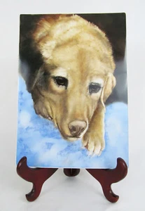 Hand Painted Original Golden Retriever Dog 14" Porcelain Tile Plaque - Fabulous! - Picture 1 of 5