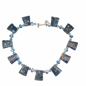 Donna Dressler MultiColor Gemstone Blue Brown Necklace 17” w 3” Extension Silver - Picture 1 of 7