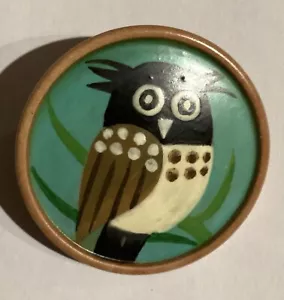 LARGE RUSSIAN LAQUERWARE WOOD BUTTON WITH OWL - Picture 1 of 4