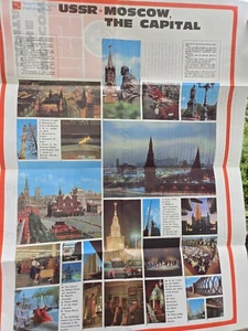 Póster desplegable Novosti Press de la década de 1970 URSS Moscú La capital propaganda soviética - Imagen 1 de 12