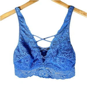 Victoria’s Secret PINK Lace Bralette Blue Floral Crisscross Back Size M Romantic - Picture 1 of 11