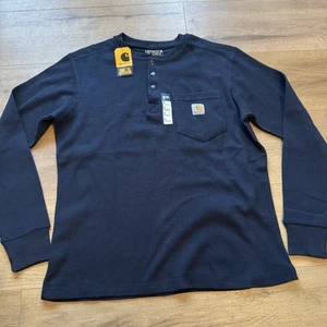 Carhartt Shirt Mens Small Blue Thermal Henley TK4429 Relaxed Fit - Picture 1 of 6