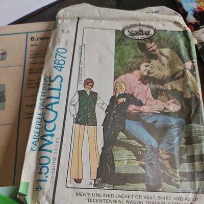 CHAQUETA CHALECO CAMISA ASCOT HOMBRE TALLA 44 SIN CORTAR MCCALLS 4670 PATRÓN AÑOS 70 SIN FORRO Foto 1 de 3