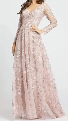 Mac Duggal Pink Long Sleeve Embroidered Gown Size 10 NWT - Image 1 of 4