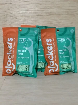 Lot 3-Plackers Micro Line Fits Tight Teeth Fresh Mint 90 Each Floss Picks - Image 1 of 2