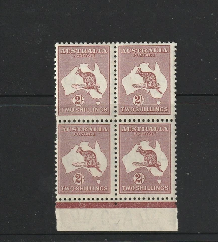 STAMPS  AUST  KANGAROO  1945  25/-  MAROON  TYPE  B  BLOCK  MUH Cover