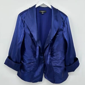 R&M Richards Jacket Blazer Top 22W Blue Satin Gathered Front 3/4 Sleeve Whimsy - Picture 1 of 15