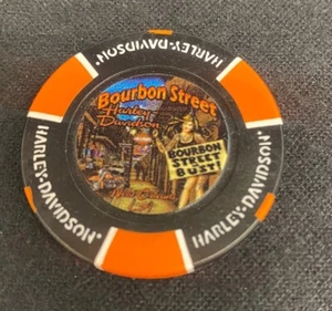 New Orleans, Louisiana Bourbon Street Harley Poker Chip / Black & Orange - Picture 1 of 3