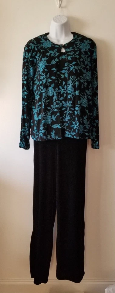 Set 3 pezzi Ronni Nicole Lux nero velluto verde acqua canotta pantaloni spolverino giacca taglia S - Immagine 1 di 4