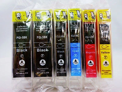 6PK PGI5 BLK CLI8 BK C M Y Inkjet Cartridge for Canon Pixma iP4300 iP4500 iP5300 - Image 1 of 3