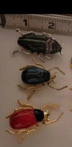 3pc Bug Insect Enamel Beetles Red Rhinestone Roach Nature Brooch Pin Lot CA E1-1 - Picture 1 of 3