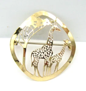 obo~! WILD BRYDE Africa Safari Brooch Pin Animal Kingdom Giraffe Brooch 14K GP - Picture 1 of 5