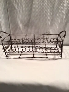 Rectangle Primitive Brown Divided Scrolled Wire Basket With Handles - Picture 1 of 12