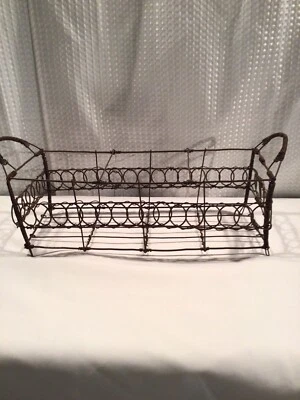 Rectangle Primitive Brown Divided Scrolled Wire Basket With Handles - Image 1 of 4