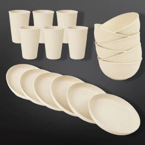 18PCS Wheat Straw Unbreakable Dinnerware Set Cups Plates Bowls Microwave Safe - Picture 1 of 5