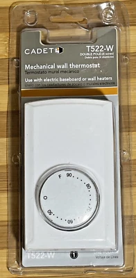 Cadet Double Pole 4-Wire Mechanical Wall Thermostat f/ Electric Baseboard T522-W - Image 1 of 2