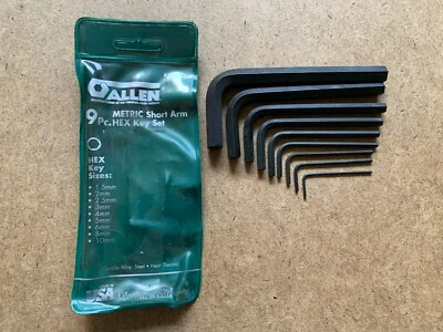 ALLEN METRIC SHORT ARM 9 PC. ALLOY STEEL HEX KEY SET 1.5MM-10MM - Image 1 of 4