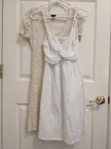 2 lot womens white dress lace New York & Company XS S cream - Picture 1 of 3