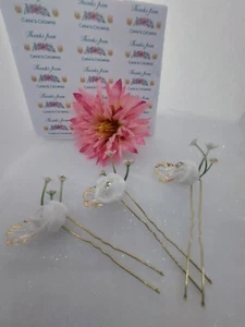 Bespoke White Bridal Hairpins 3 Piece with Glass Leaf and Foliage Stunning - Picture 1 of 20
