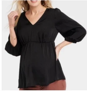 Women’s Isabel Maternity Cut Out Back Satin Top Black XL NWT - Picture 1 of 7