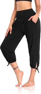 Womens Yoga Pants Capri Loose Workout Sweatpants Comfy Lounge Joggers with Pocke - Picture 1 of 5