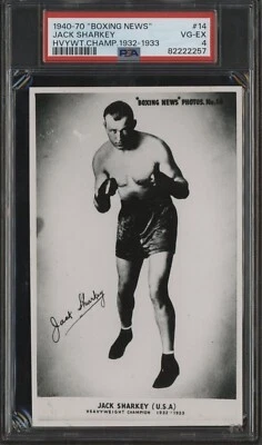 PSA 4 JACK SHARKEY 1932 CHAMP 1940-70 BOXING NEWS POSTCARD 14 GRADED VG-EX TPHLC - Image 1 of 2