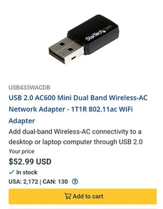 StarTech USB 2.0 AC600 Mini Dual Band Wireless-AC Network Adapter - Picture 1 of 4