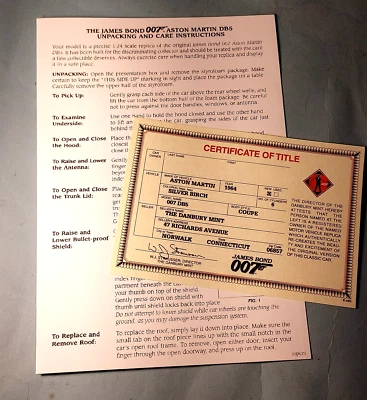 Carpeta y título de instrucciones de cuidado Danbury Mint James Bond Aston Martin DB5 1964  Foto 1 de 4