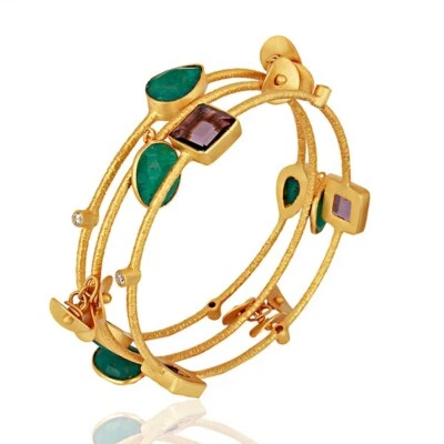 Juego de 3 brazaletes brazaletes de amazonita y circón con dije de disco colgante de piedras preciosas multicolores Foto 1 de 4