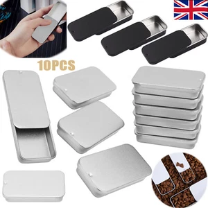 10x Slide Top Rectangular Tin Containers Empty Mini Storage Box for Pills Candy - Picture 1 of 21