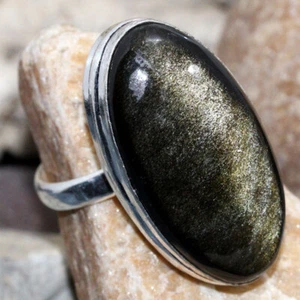 925 Silver Plated Silver Obsidian Ethnic Ring Handmade Jewelry Size US 9 GW - Picture 1 of 3