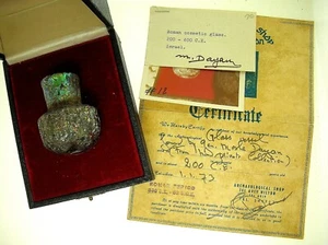 EX. MOSHE DAYAN COLLECTION-VASO COSMETICO IN VETRO EPOCA ROMANA-PROVENIENZA E CERTIFICATO - Foto 1 di 11