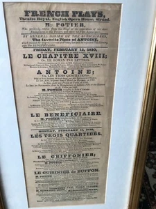 1830 french play bill - mr potier (mounted & framed ) - Picture 1 of 3