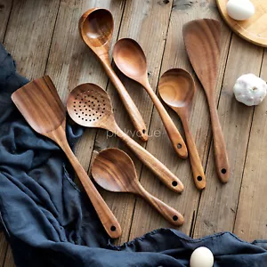Wooden Utensils Set For Kitchen Messon Handmade Natural Wooden Cooking Spoons - Picture 1 of 14