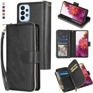 Funda tipo billetera Samsung Galaxy A23 5G 9 tarjetas cremallera ranuras soporte abatible estuche de cuero - Imagen 1 de 42