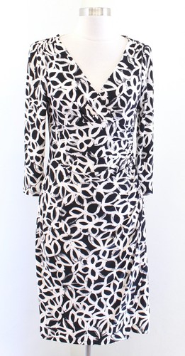 OFF WHITE Abito tubino Lauren Ralph Lauren nero bianco sporco floreale increspato oscillante taglia 4