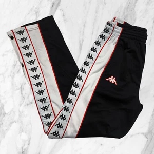 Kappa Vintage Herren Jogginghose Buttons Streifen Seite Schwarze Rot GRÖSSE S - Bild 1 von 15