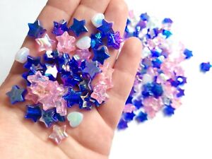 Pink galaxy star beads heart beads 100 /200 pieces - kawaii beads craft supplies